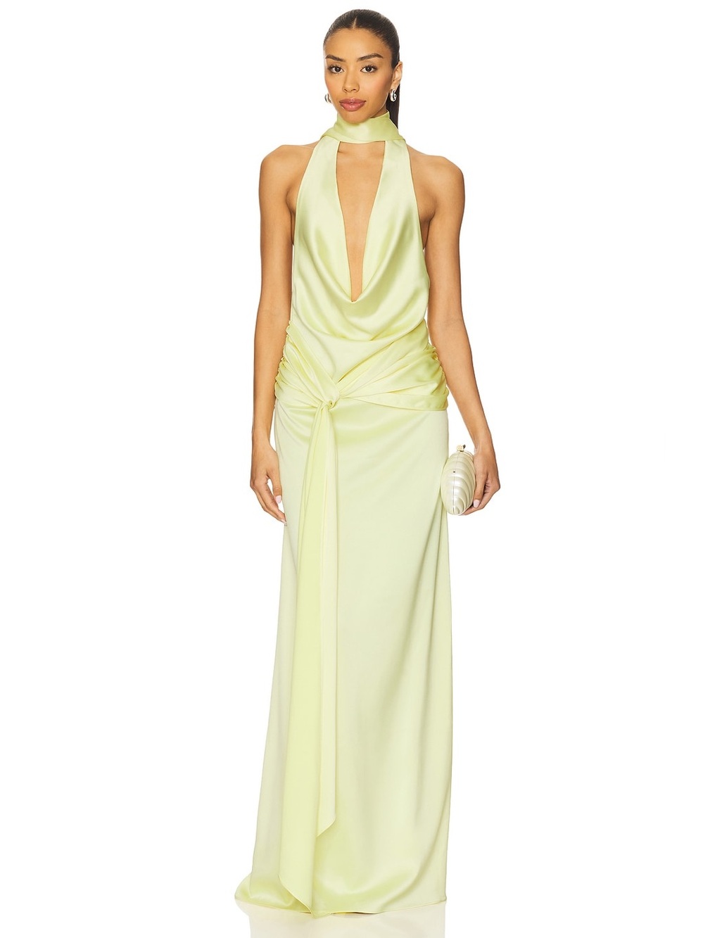 Casoná La Regia Lemon Satin Halter Maxi Dress